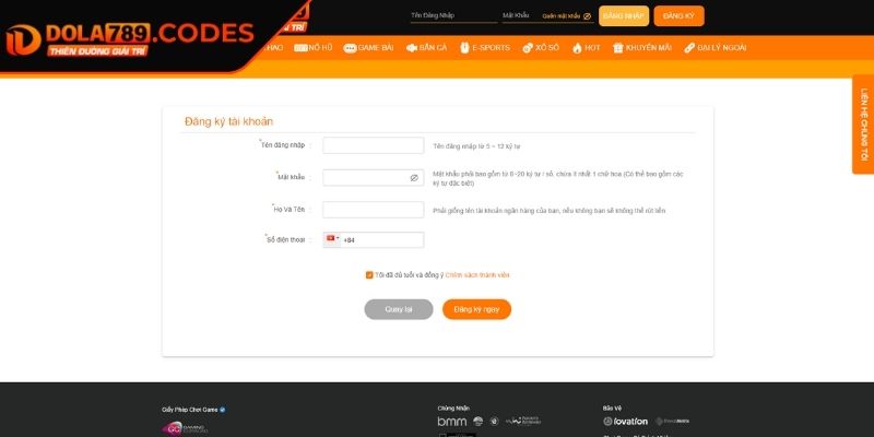 Đăng Ký dola789 2 Biểu mẫu điền thông tin đăng ký Dola789 chuẩn xác nhất