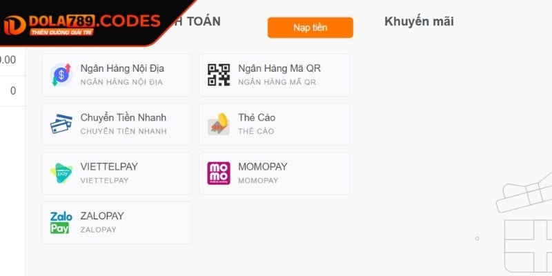 Nạp Rút Tiền dola789 1 Một số hình thức nạp rút tiền Dola789 phổ biến